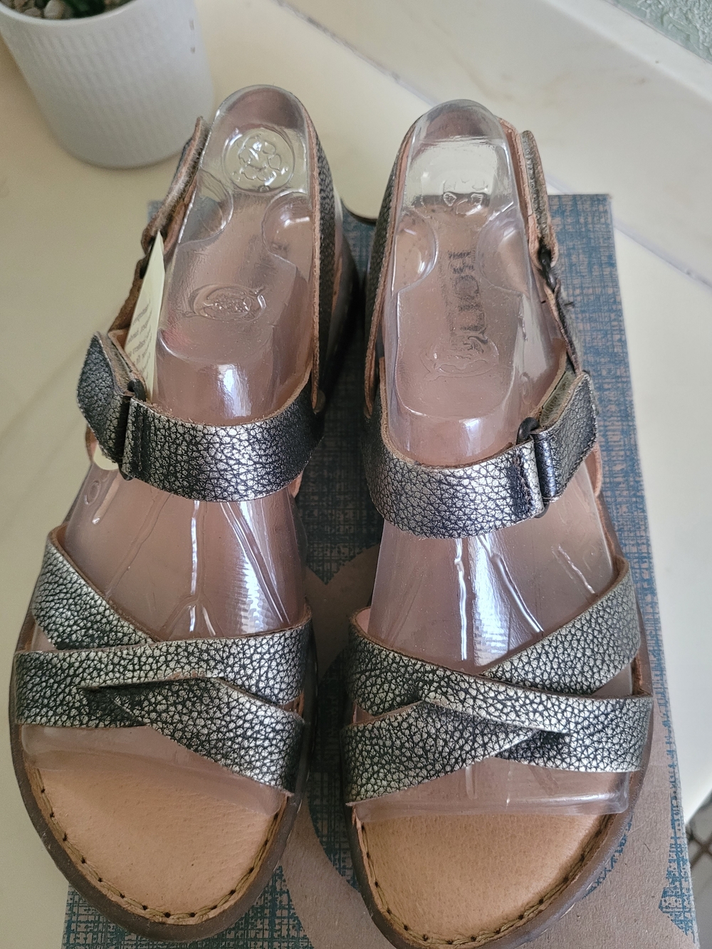 Born Metallic Silver Pewter Crisscross Sandals